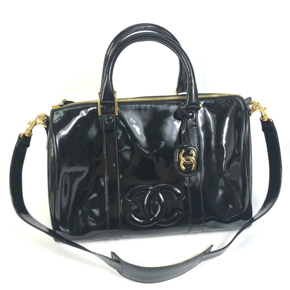 CHANEL CC Coco Mark 2-Way Bag Shoulder Handbag Boston Enamel Women's Black - Picture 1 of 16